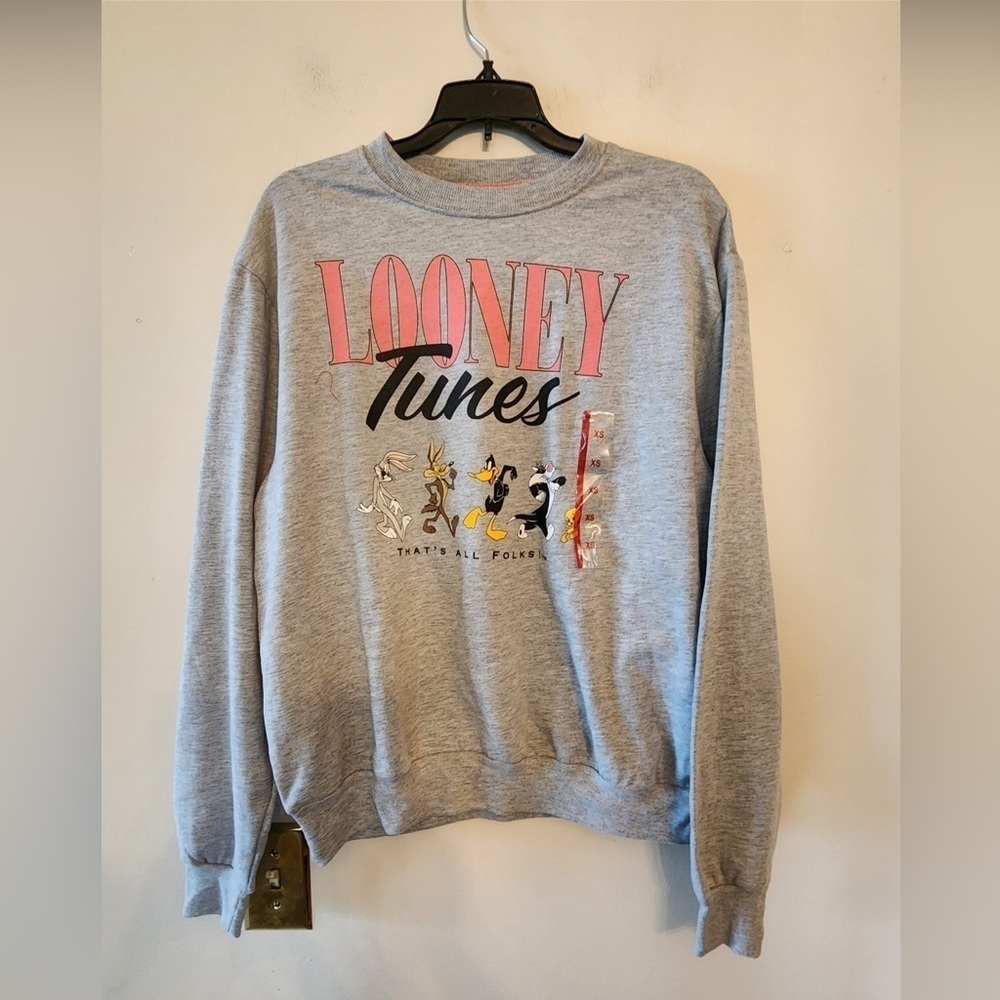 Looney Toons That's All Folks Graphic Print Sweatshirt size womens xs oversized - Picture 1 of 4